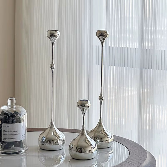 Sculptural Silver-Tone Metal Candlestick