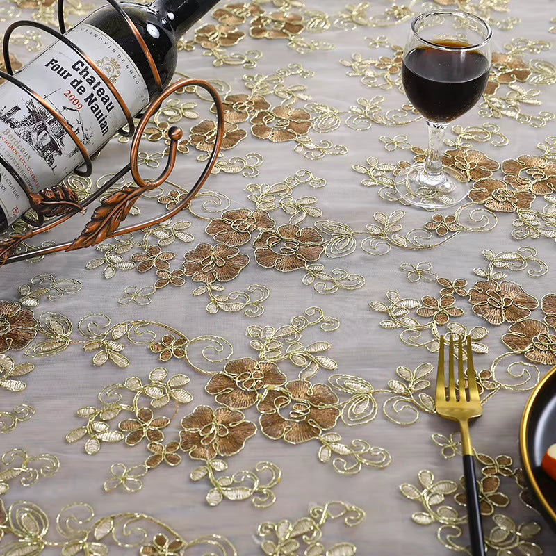 Embroidered Lace Tablecloth with Decorative Border