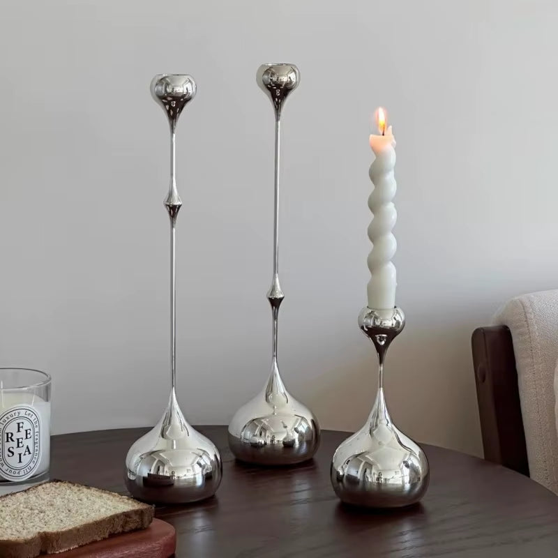 Sculptural Silver-Tone Metal Candlestick