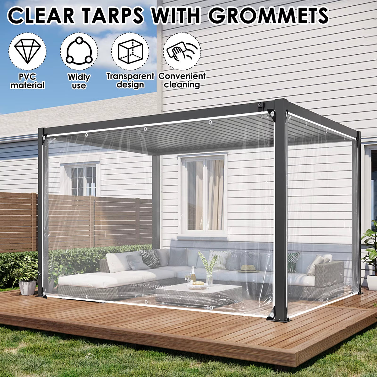 Clear PVC Outdoor Tarp Curtain with Tie Straps