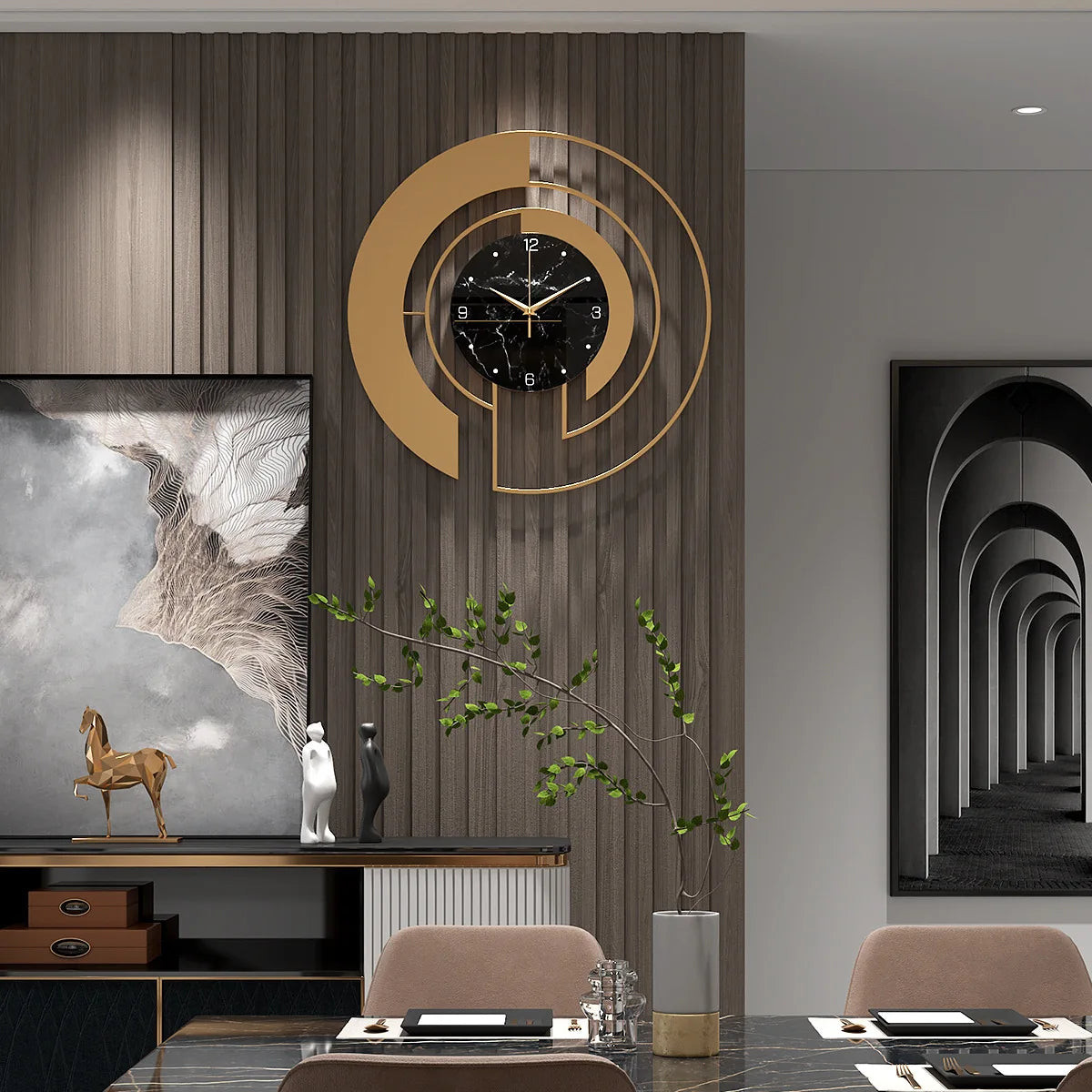 Sculptural Gold-Tone Metal Wall Clock — 45 cm