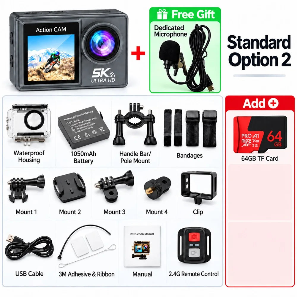 TrailCam 5K Action Camera | Dual Screen Waterproof Sports Camera