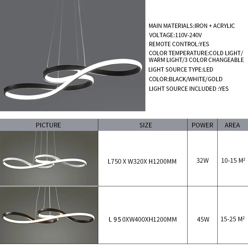 Infinity Loop LED Pendant | Modern Kitchen Island Light with Remote