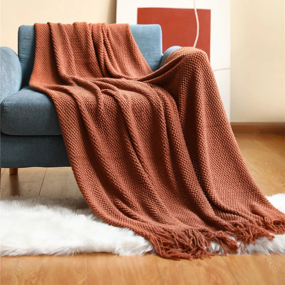 Hygge Chunky Knit Throw | Soft Tasselled Sofa Blanket