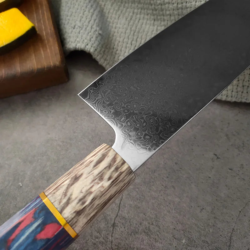 Forged Damascus Chef Knife | Patterned Steel Kitchen Knife with Wood Handle