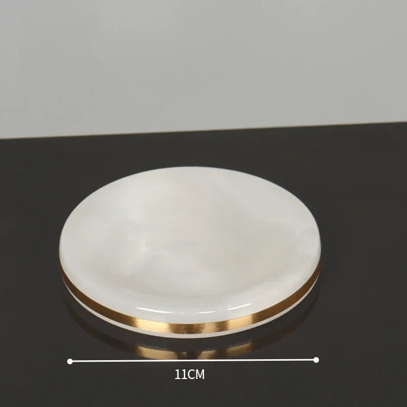 Alabaster Gold Bathroom Collection | White Marble & Gold Vanity Accessories