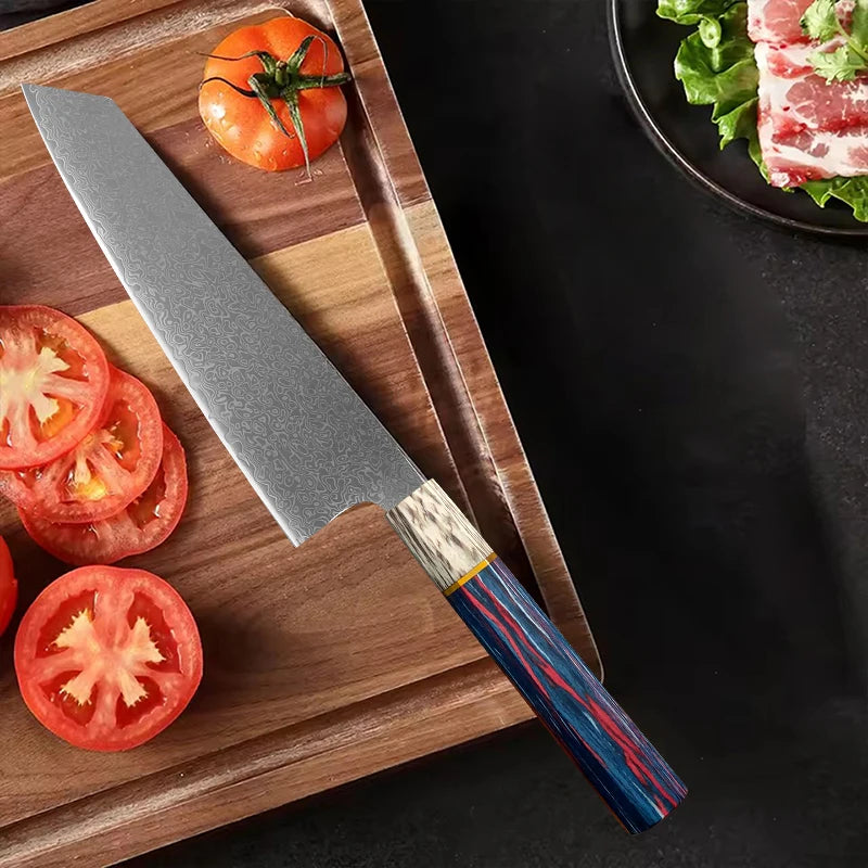 Forged Damascus Chef Knife | Patterned Steel Kitchen Knife with Wood Handle