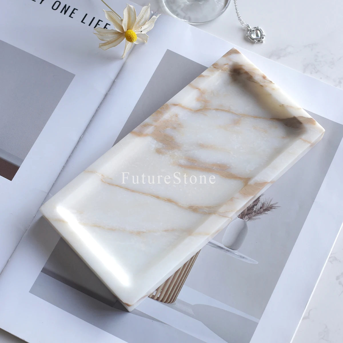 Marble Rectangle Tray | Polished Natural Stone Display Tray