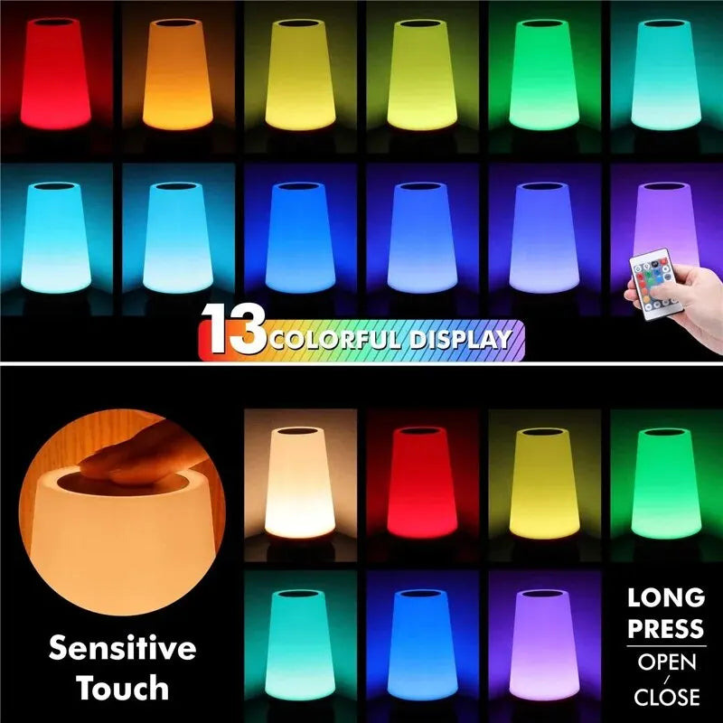 Rainbow Touch Night Lamp | 13-Colour Rechargeable Bedside Light
