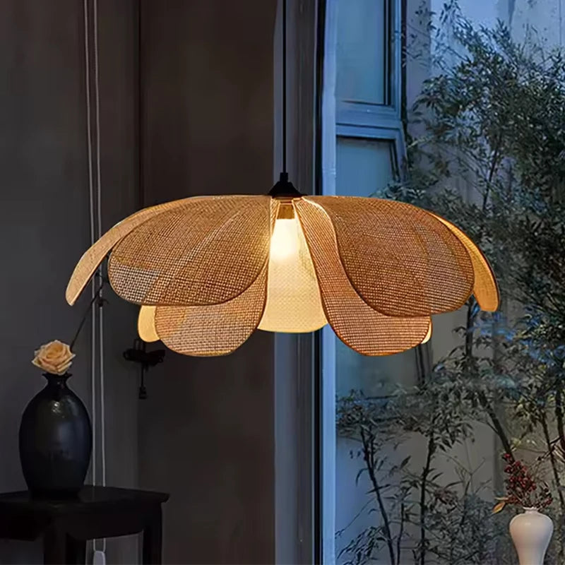 Blossom Rattan Petal Pendant | Woven Flower Shade Ceiling Light