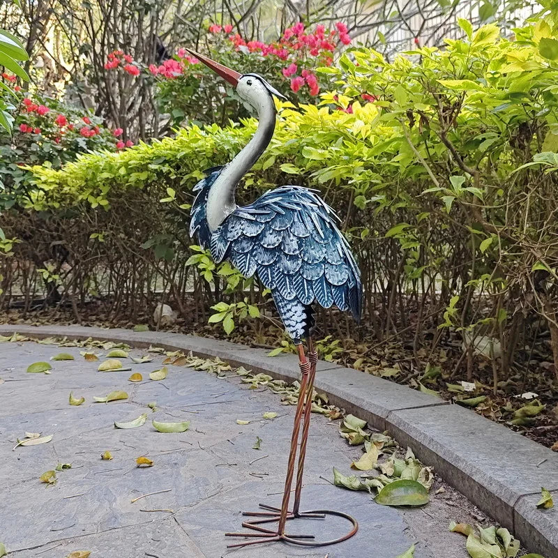 Azure Crane Garden Sculpture | Metal Bird Statue 62 cm
