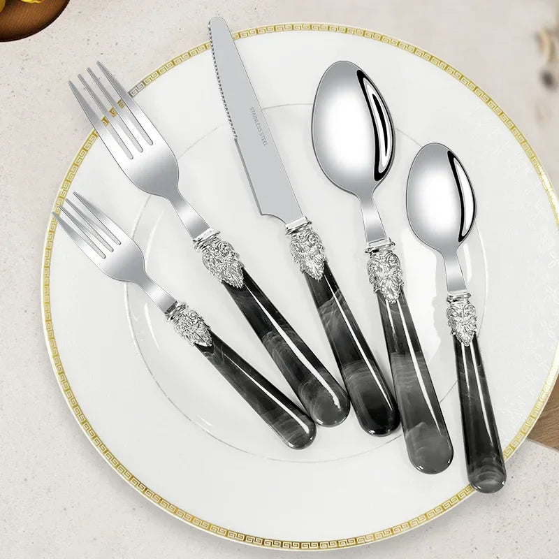 Marbella Cutlery Set | Marble-Effect Handle Stainless Steel Flatware