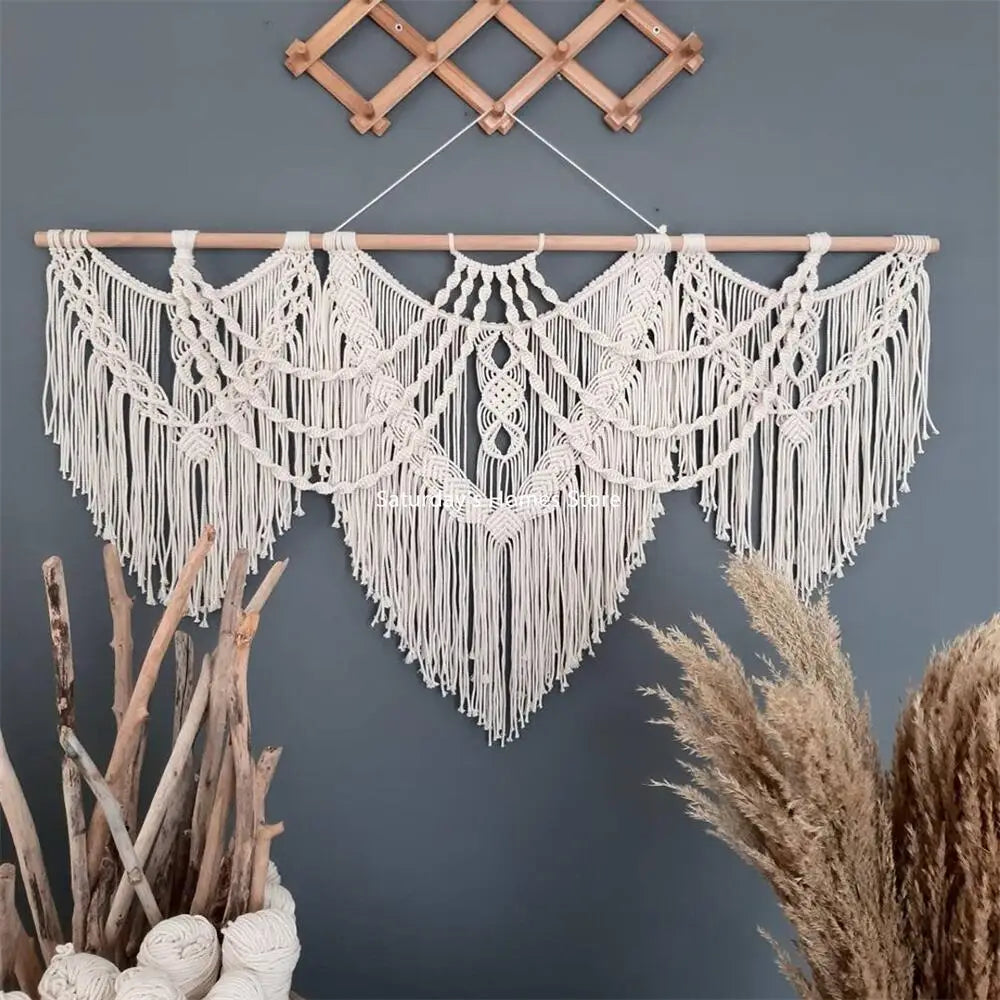 Boho Fringe Macrame Tapestry | 80 × 140 cm Handwoven Wall Hanging