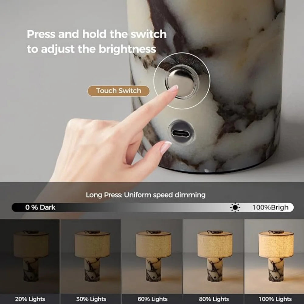 Travertine Cordless Table Lamp | Rechargeable Stone Touch Lamp