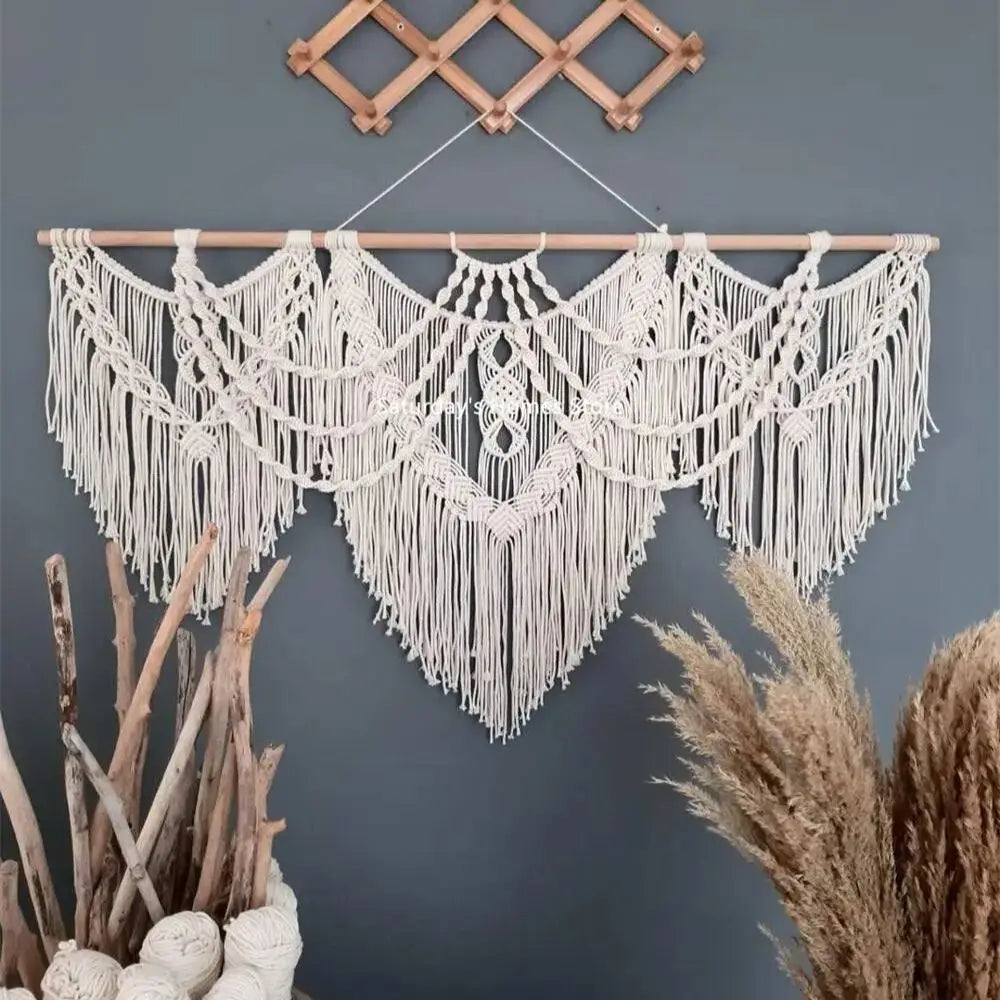 Boho Fringe Macrame Tapestry | 80 × 140 cm Handwoven Wall Hanging