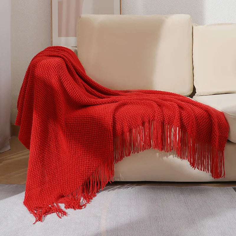 Hygge Chunky Knit Throw | Soft Tasselled Sofa Blanket