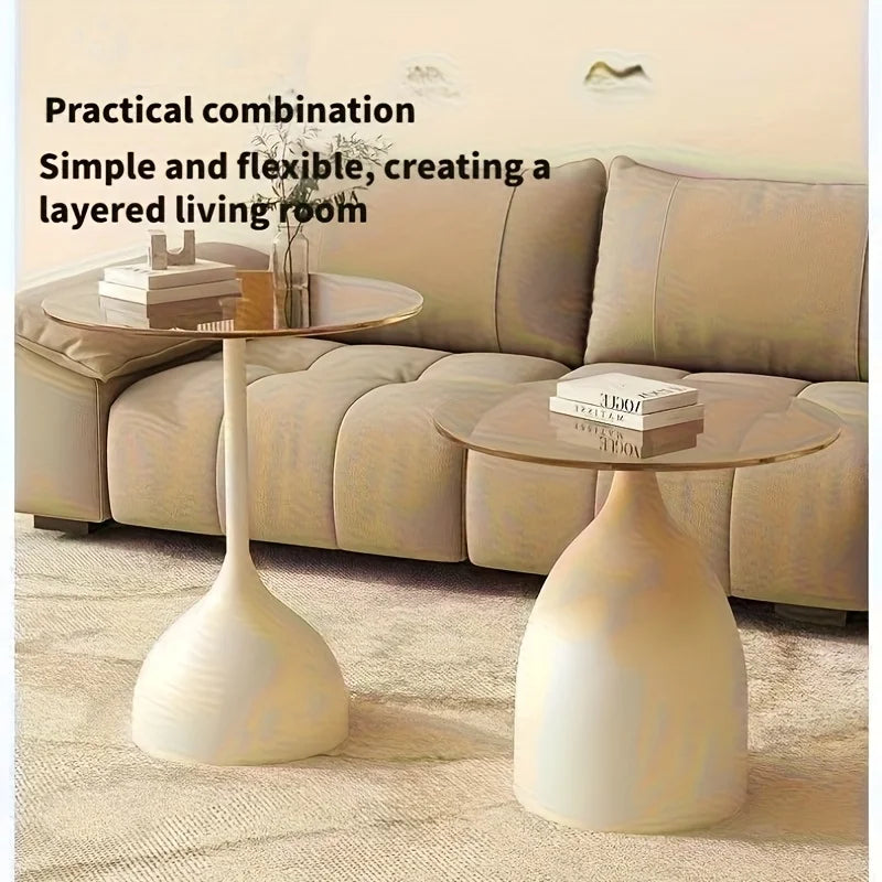 Halo Glass-Top Side Table | Round Pedestal Accent Table