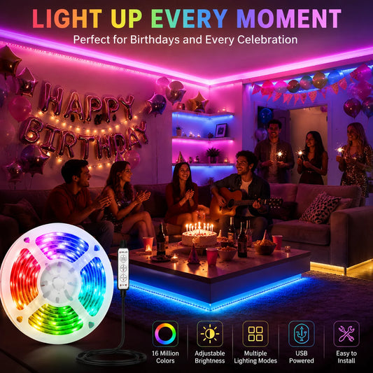 Spark USB Light Strip | 3-Button RGB LED Tape