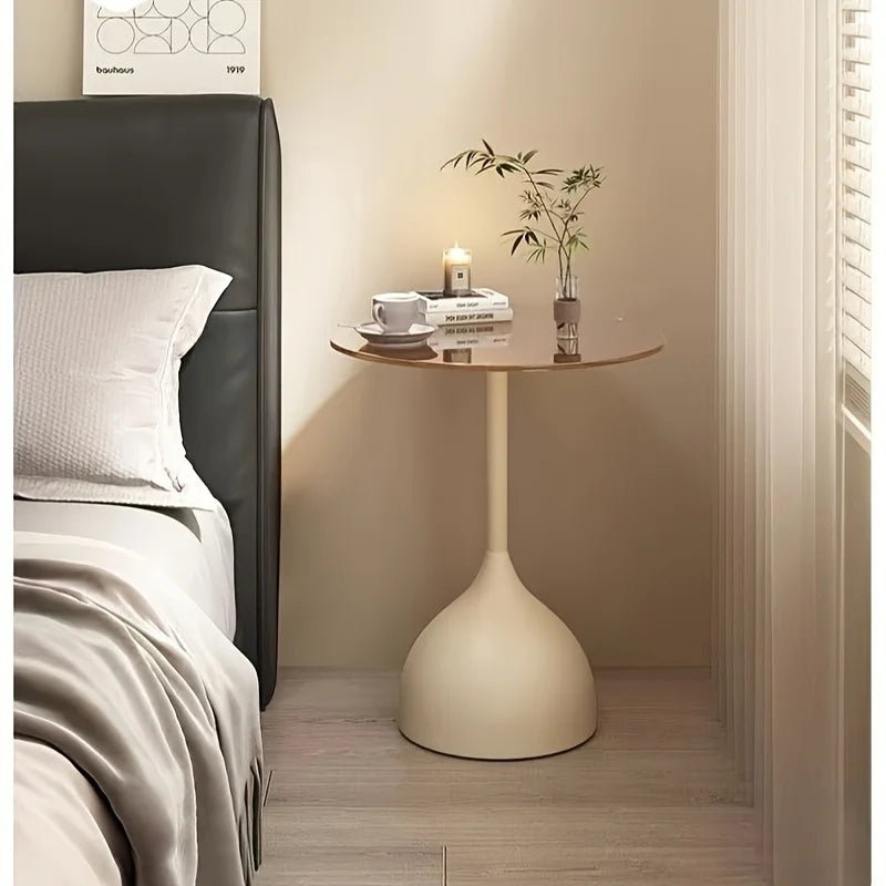 Halo Glass-Top Side Table | Round Pedestal Accent Table