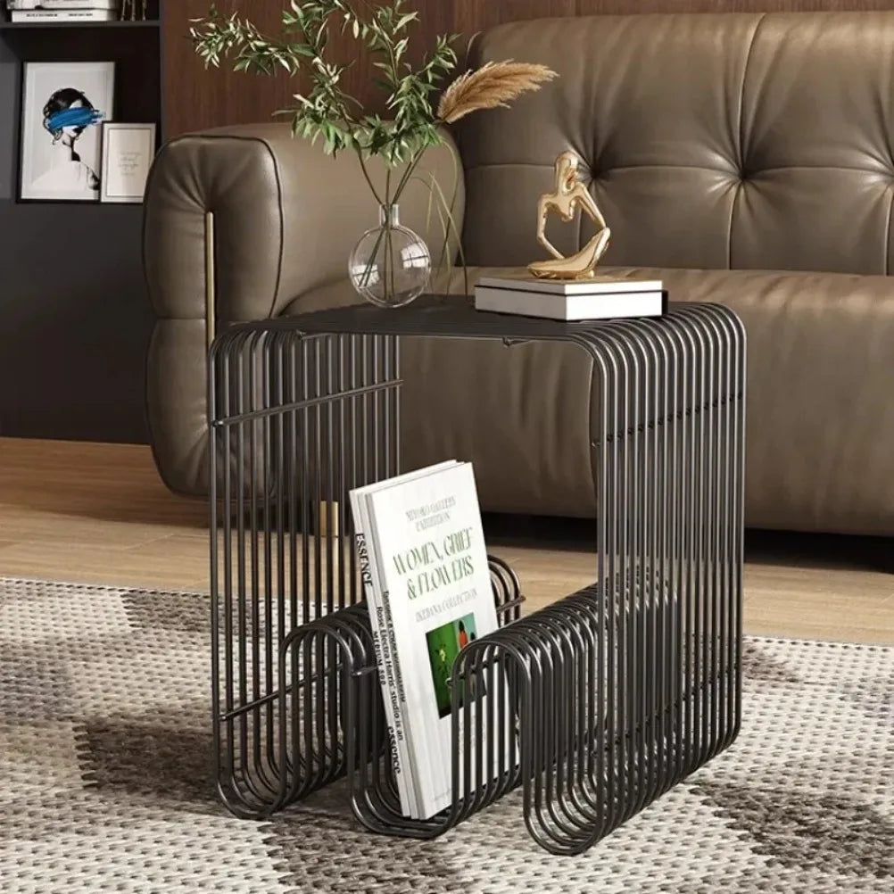 Grid Metal Side Table | Magazine Rack End Table