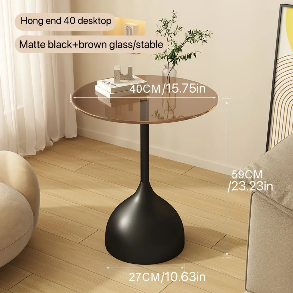 Halo Glass-Top Side Table | Round Pedestal Accent Table