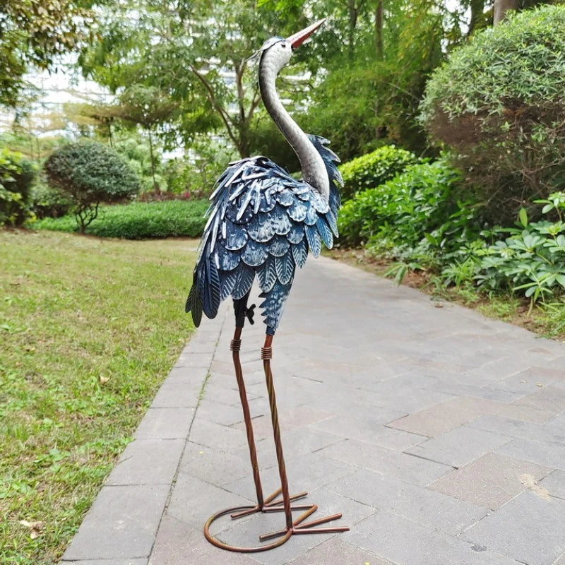 Azure Crane Garden Sculpture | Metal Bird Statue 62 cm
