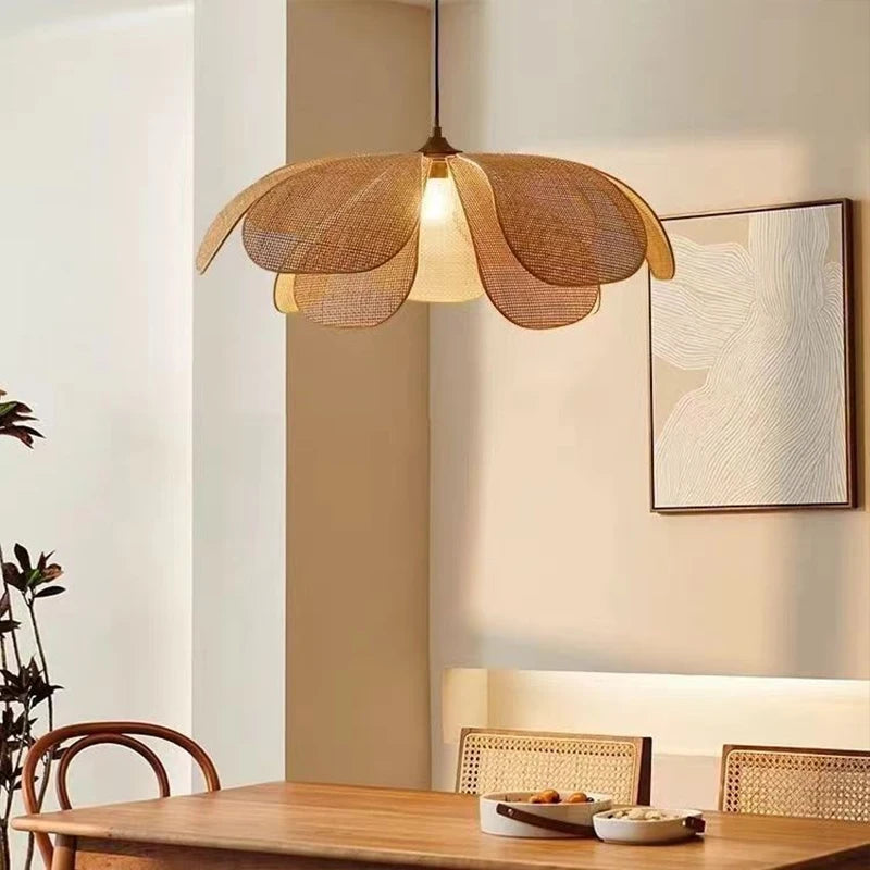 Blossom Rattan Petal Pendant | Woven Flower Shade Ceiling Light