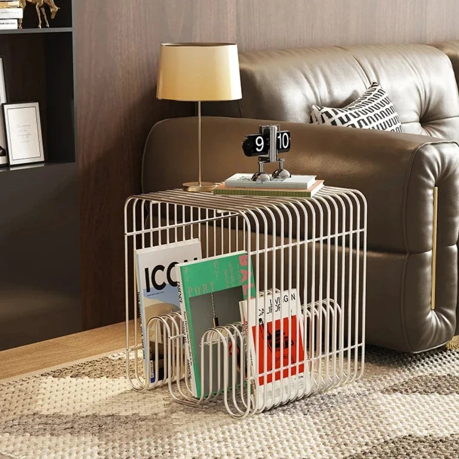 Grid Metal Side Table | Magazine Rack End Table