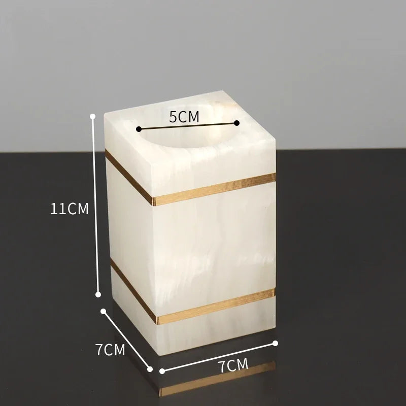 Alabaster Gold Bathroom Collection | White Marble & Gold Vanity Accessories