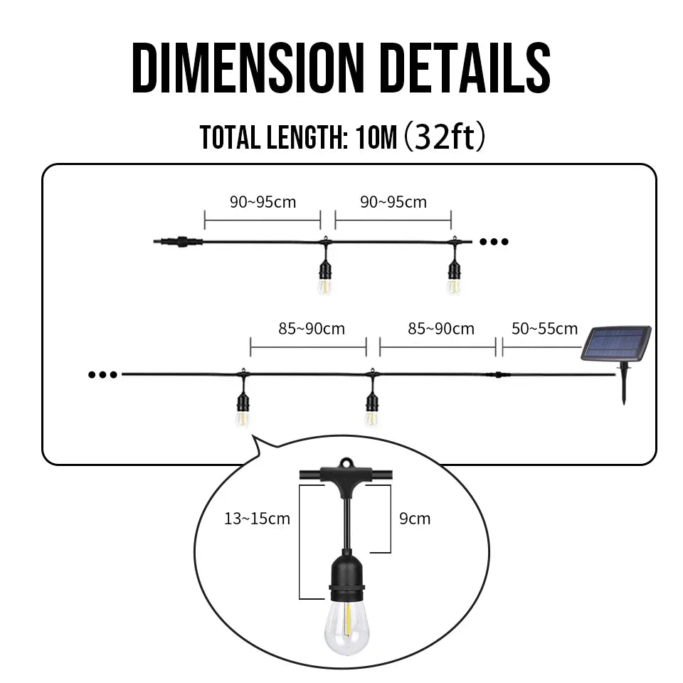 Teardrop Solar Festoon Lights | 10 m Outdoor String Lights with Remote