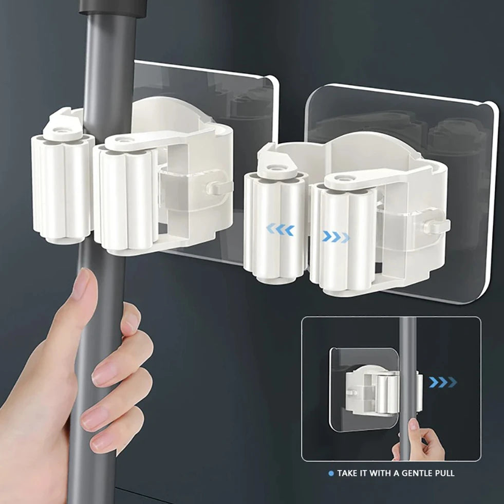 GripHook Mop & Broom Holder | Adhesive Wall Organiser