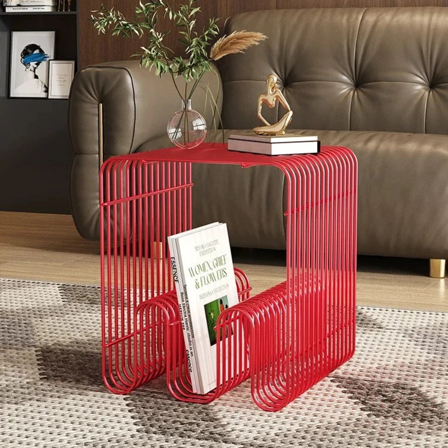 Grid Metal Side Table | Magazine Rack End Table