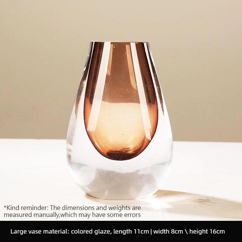 Amber Art Glass Vase | Minimal Two-Tone Glass Flower Vase