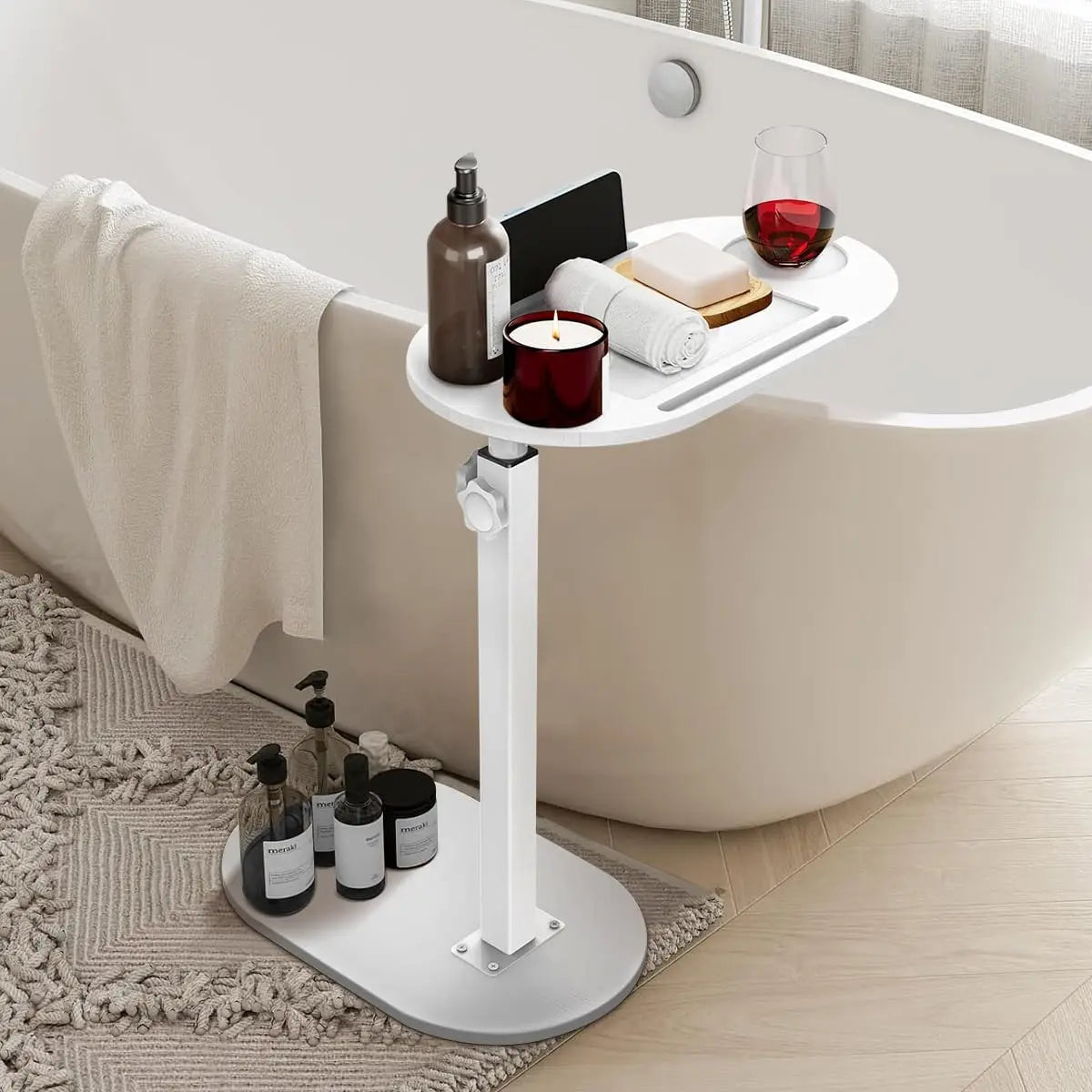 BathBistro Bamboo Bath Tray Table | Adjustable Freestanding Tub Caddy