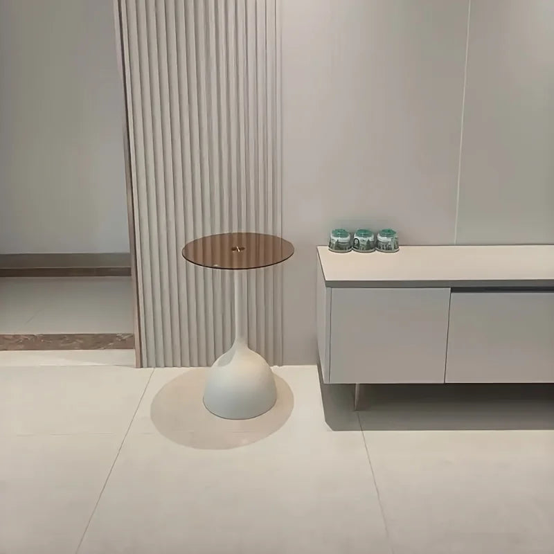 Halo Glass-Top Side Table | Round Pedestal Accent Table