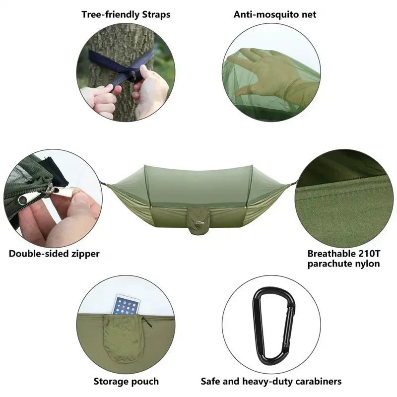 CanopyNest Camping Hammock | Pop-Up Mosquito Net Hammock for Two