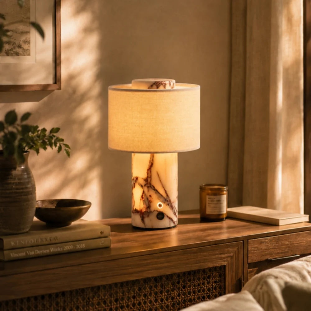 Travertine Cordless Table Lamp | Rechargeable Stone Touch Lamp