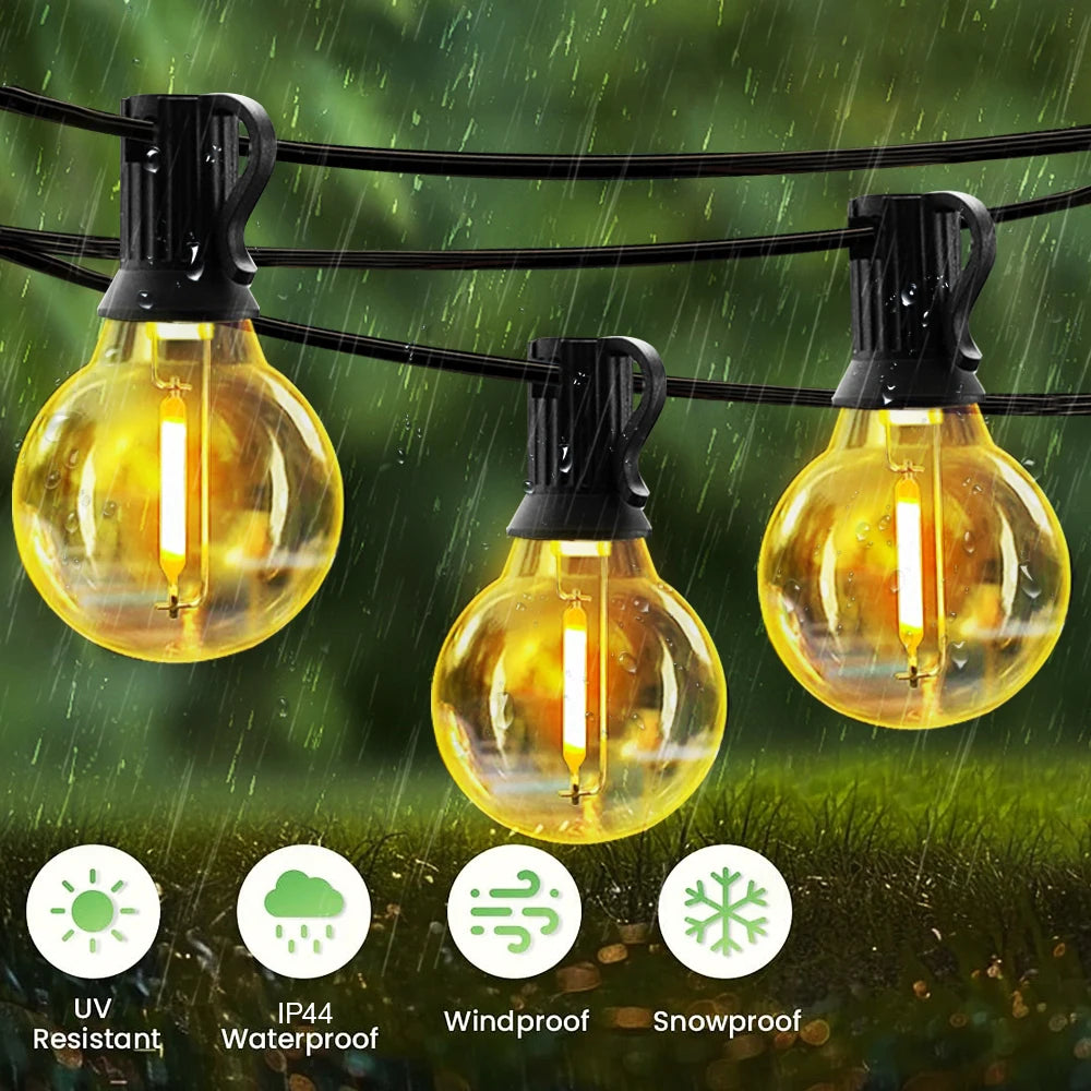 Glow Solar Festoon String Lights | G40 Shatterproof Patio Lights with Remote