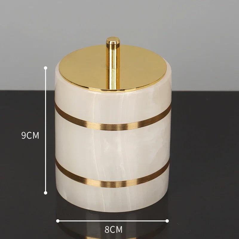 Alabaster Gold Bathroom Collection | White Marble & Gold Vanity Accessories