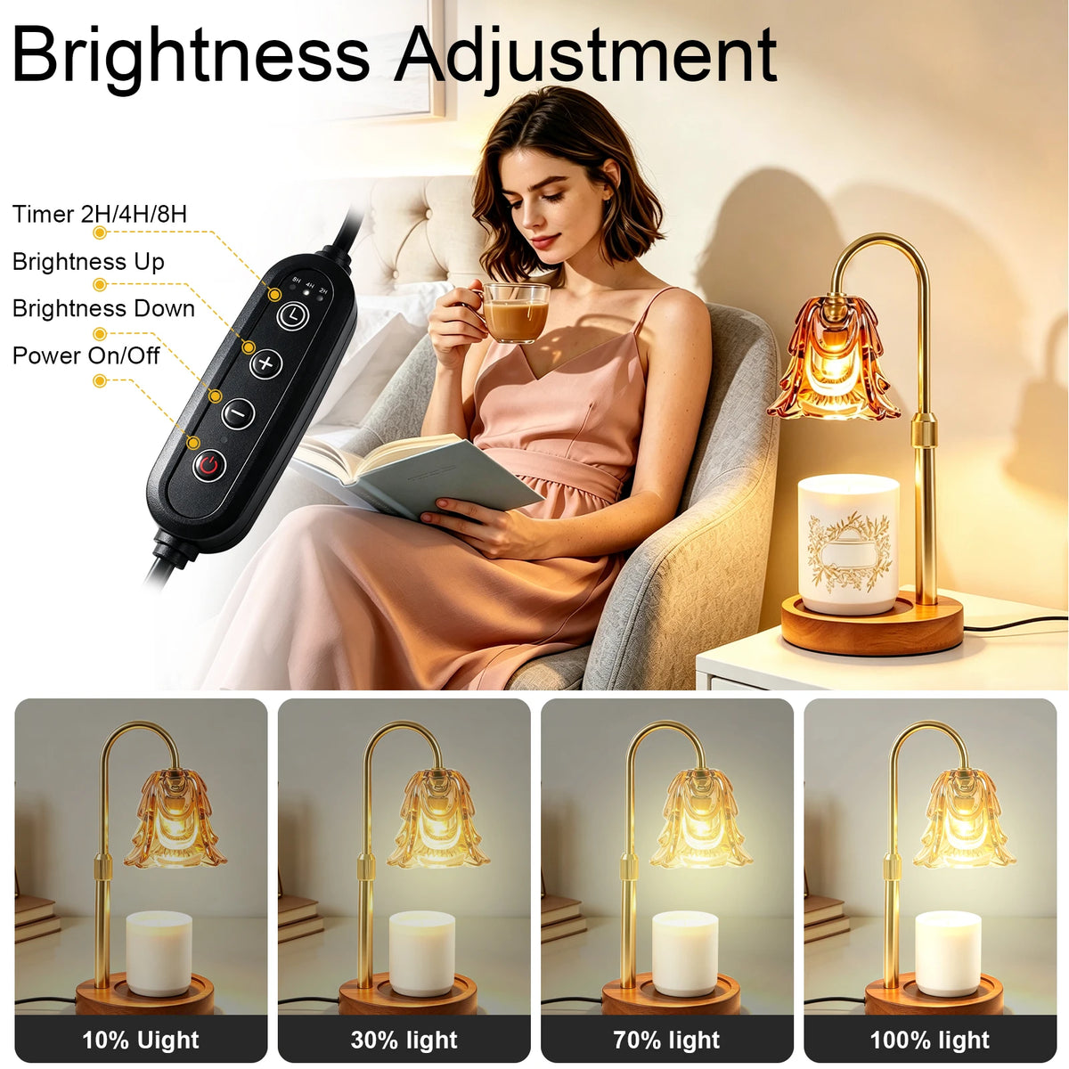 Lumière Candle Warmer Lamp | Gold Adjustable Height Candle Lamp with Timer