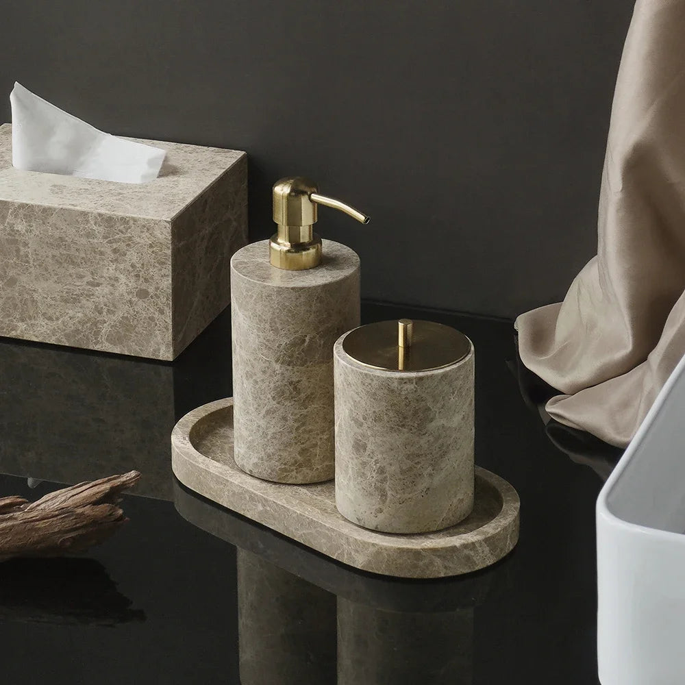 Emperador Marble Bathroom Collection | Natural Stone Vanity Accessories