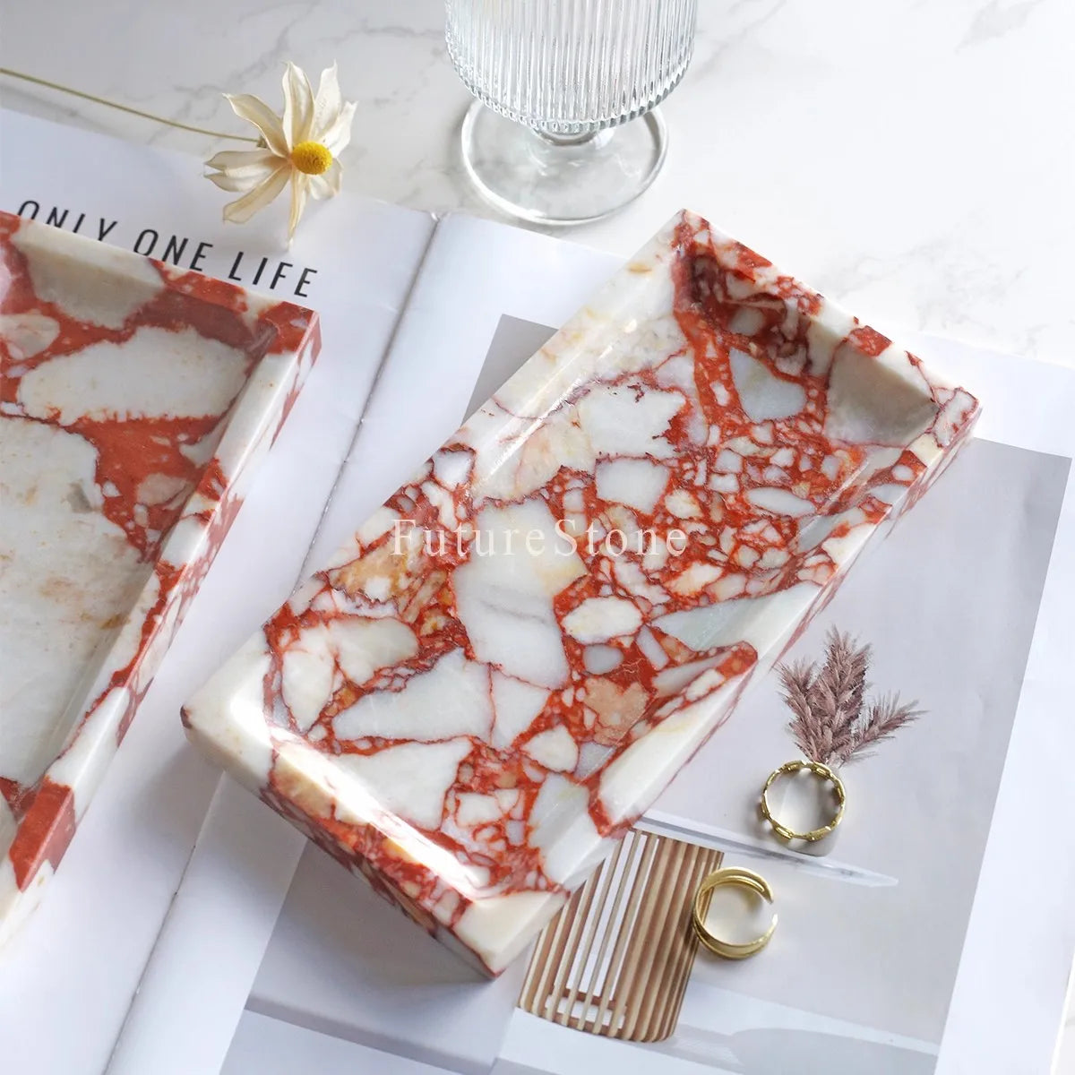Marble Rectangle Tray | Polished Natural Stone Display Tray