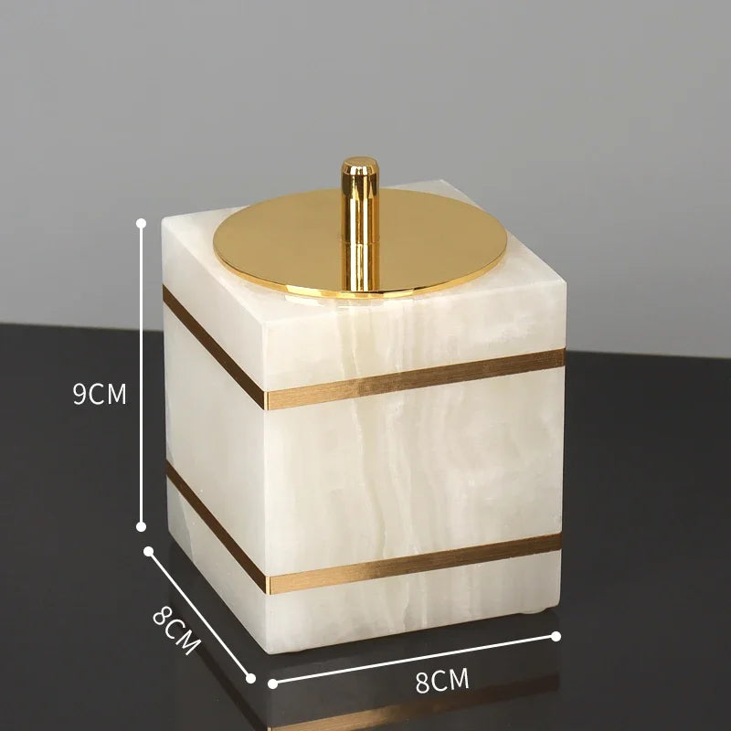 Alabaster Gold Bathroom Collection | White Marble & Gold Vanity Accessories