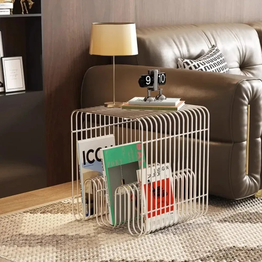 Grid Metal Side Table | Magazine Rack End Table
