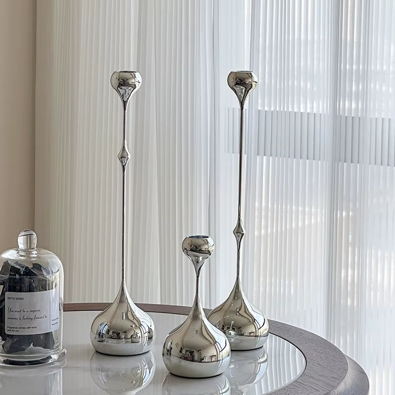 Sculptural Silver-Tone Metal Candlestick