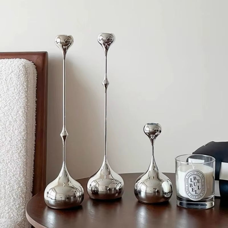 Sculptural Silver-Tone Metal Candlestick