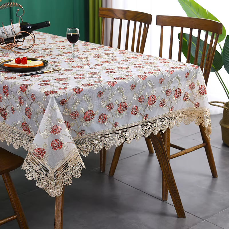 Embroidered Lace Tablecloth with Decorative Border