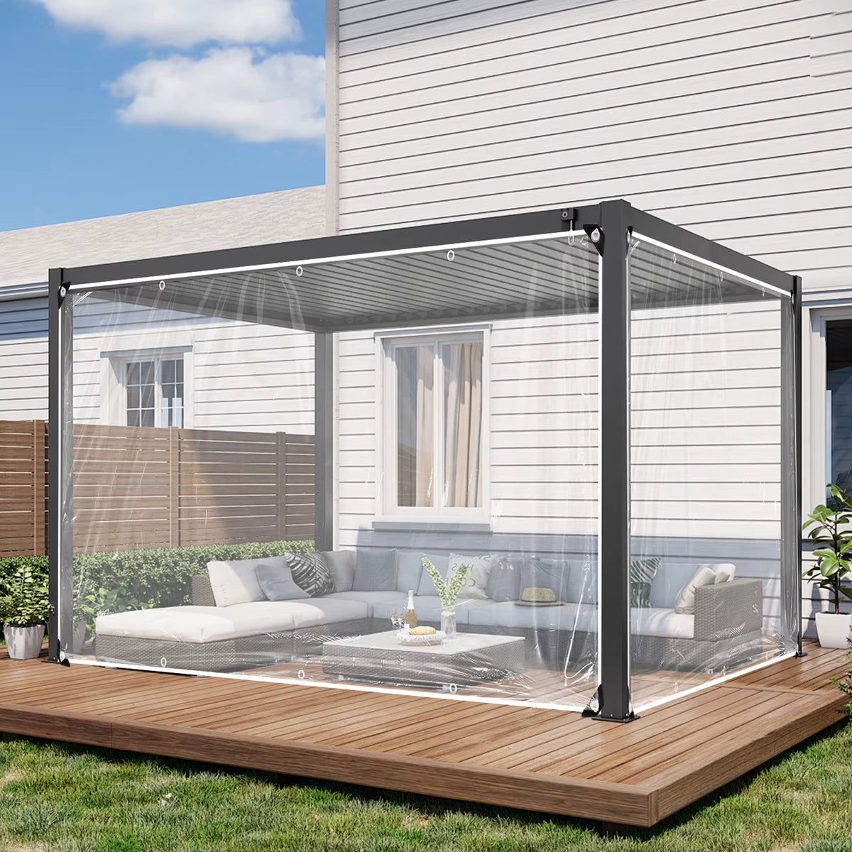 Clear PVC Outdoor Tarp Curtain with Tie Straps