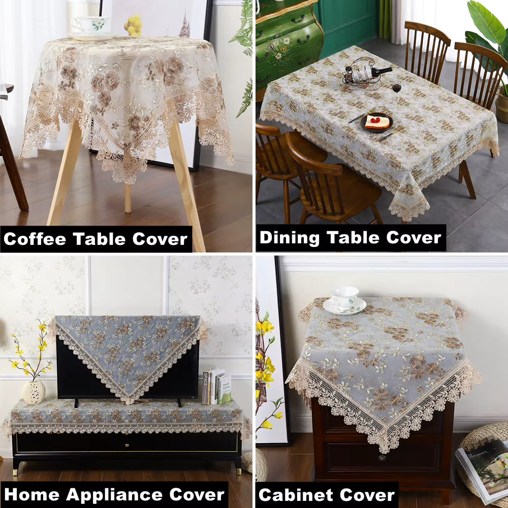 Embroidered Lace Tablecloth with Decorative Border