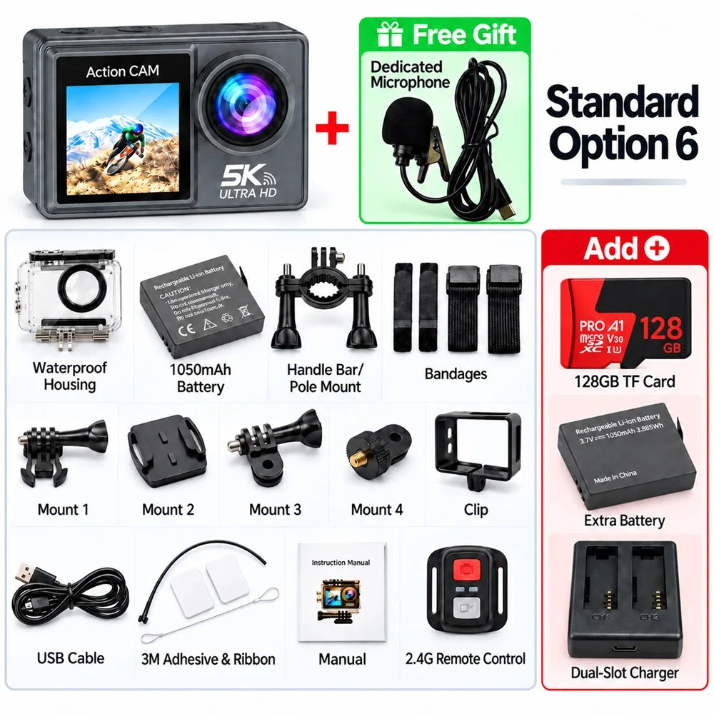 TrailCam 5K Action Camera | Dual Screen Waterproof Sports Camera